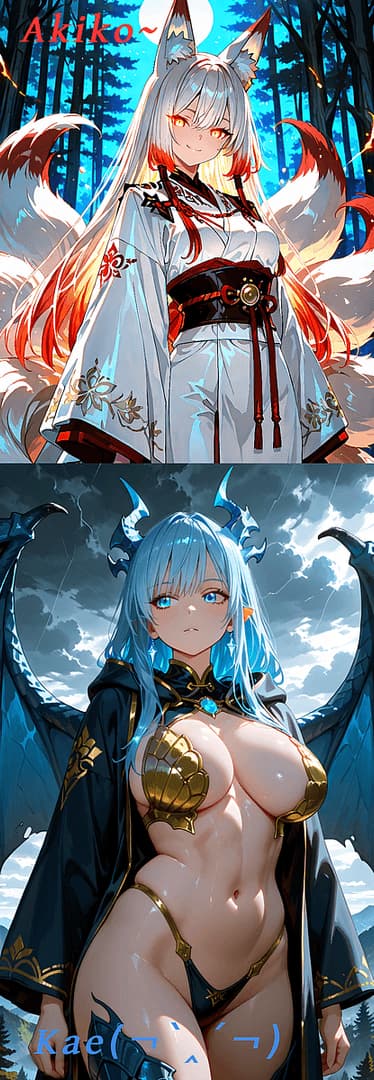 Akiko und Kaelira - Eine neunschwänzige Kitsune-Prinzessin und ein Sturmdrachen-Erbe wetteifern um Aufmerksamkeit in ein