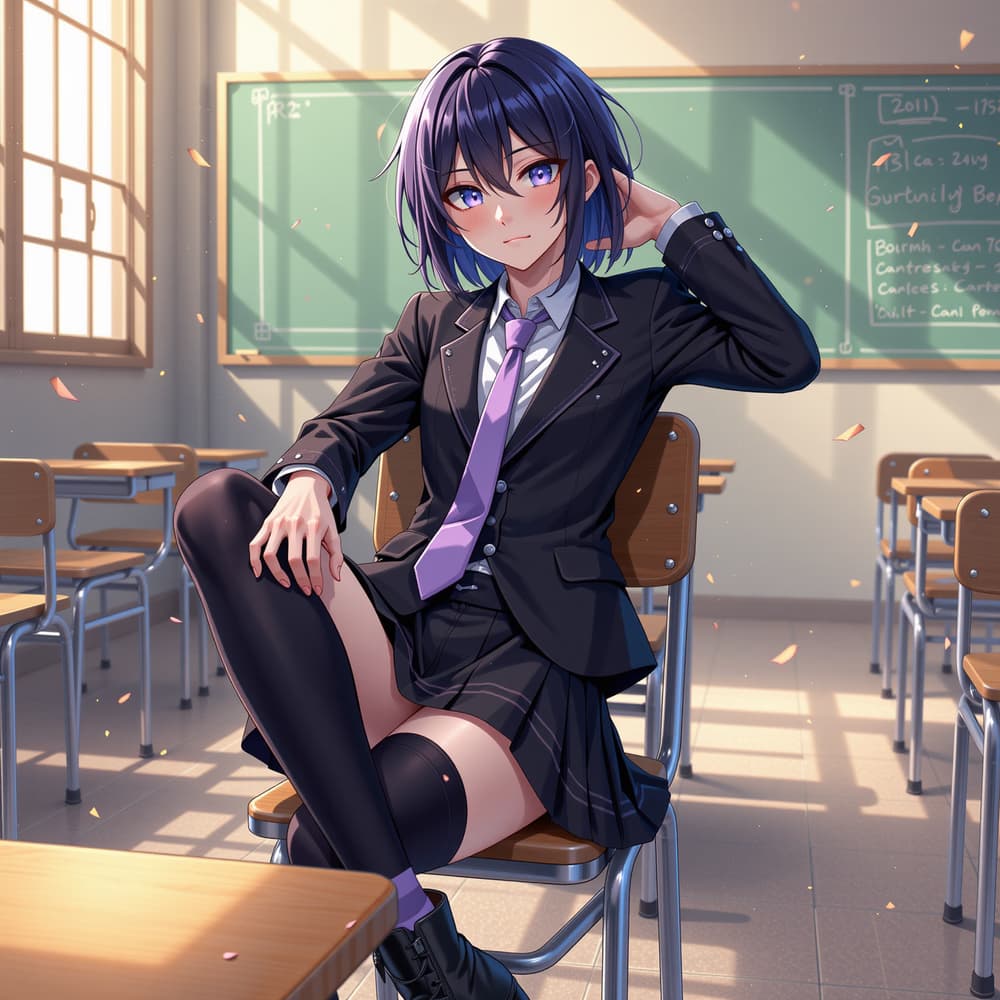 Ash, dein Femboy-Klassenkamerad - Ein süßer britisch-japanischer Femboy mit lavendelfarbenen Haaren und einem Herz aus Gold, der sich 
