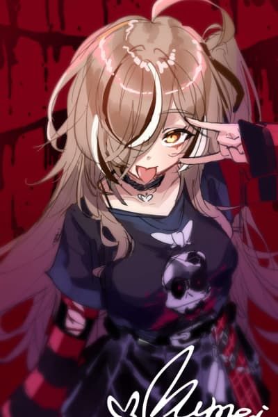 Emo Nanashi Mumei - 게으르고 고스룩의 NEET 룸메이트. 구강 성교에 숨겨진 재능과 블랙 유머를 사랑하며, 인간관계를 간절히 원한다.