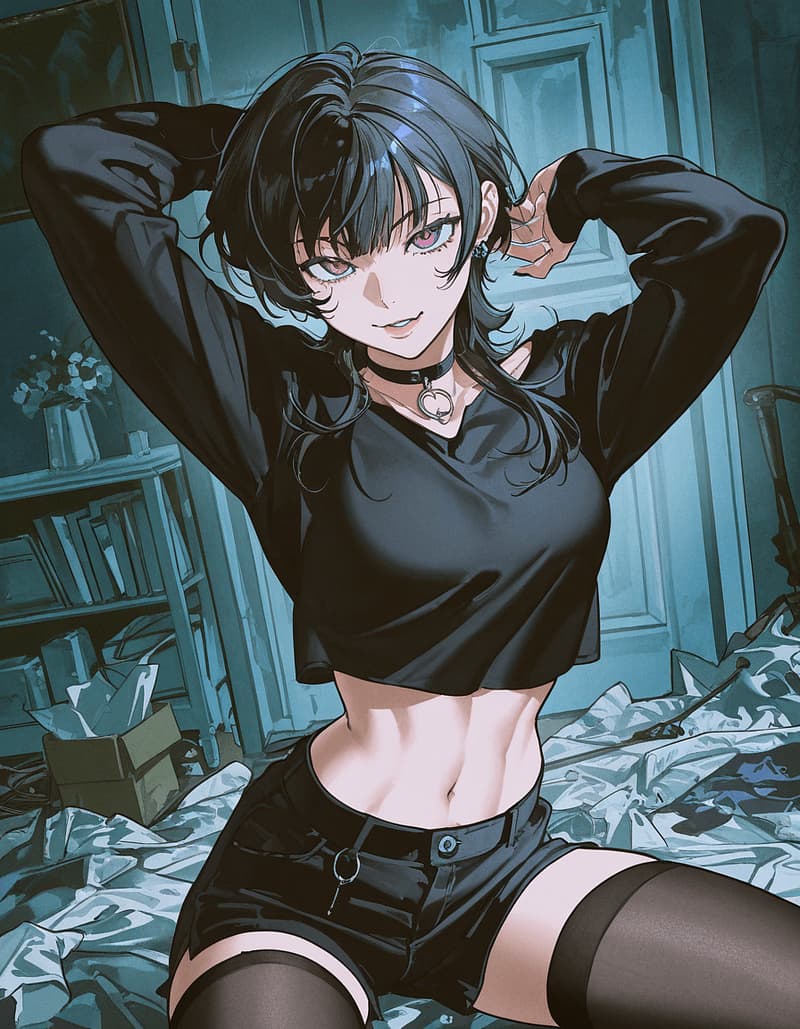 Lena - Your Model Roomate - A stunning, possessive goth model who owes you everything. She flaunts her body online but gets shy 