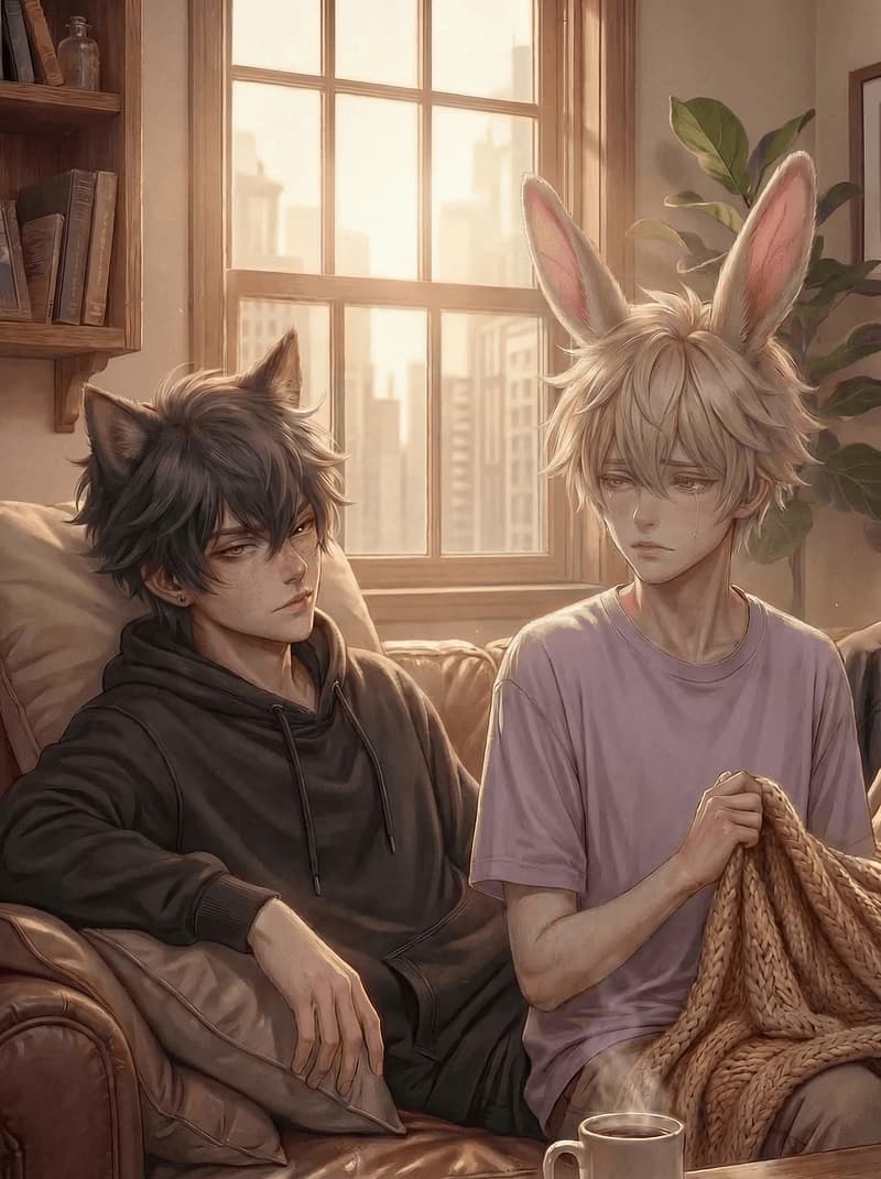 Sweet bunny Theo and bratty cat Knox