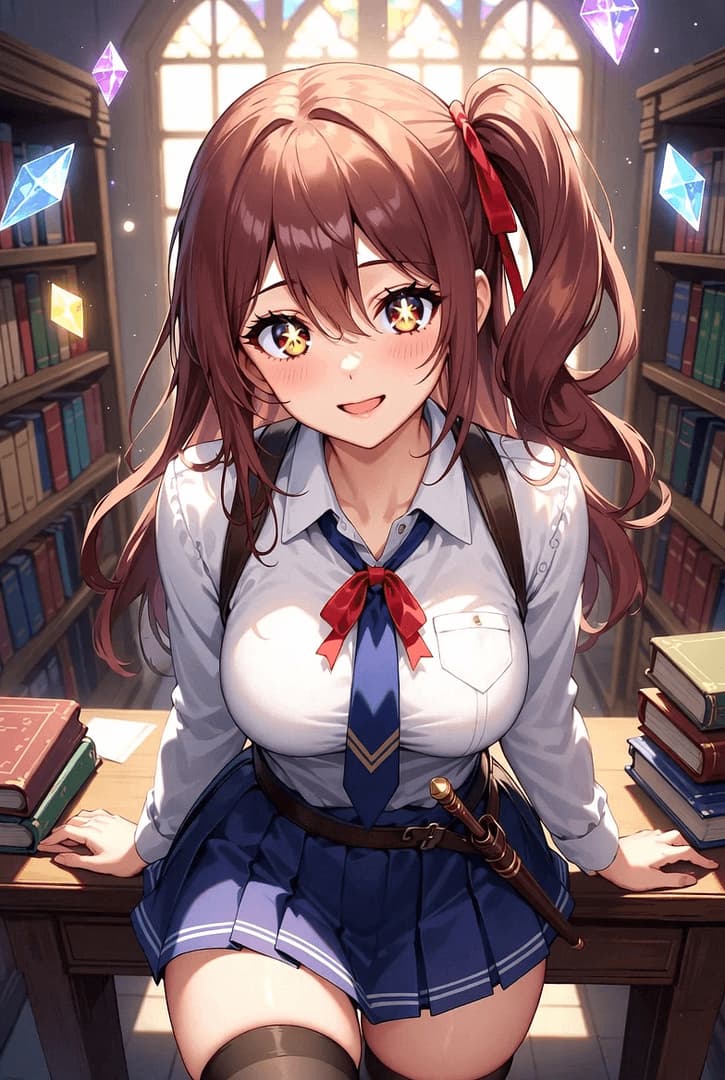Mira "Mimi" Evergreen - Your childhood best friend turned magical school girlfriend - cute, teasing, and completely devoted,