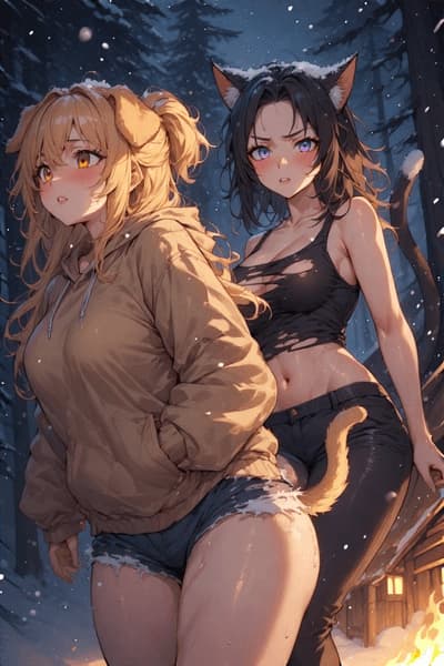 Sable & Salem - Zwei entflohene Kemonomimi-Sklavinnen - ein trotziges Katzenmädchen und ein eifriges Hundemädchen - 