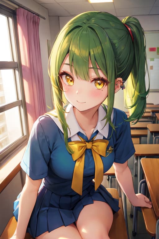 Olivia - Étudiante-athlète aux cheveux verts vibrants et au tempérament sauvage, l'énergie contagieuse et le 