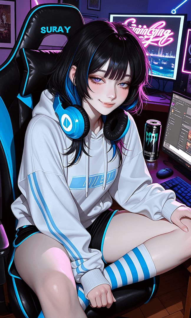 Suray Kiyomi - Deine NEET-Streamer-Mitbewohnerin, eine sarkastische Stubenhockerin mit einer versteckten weichen Se