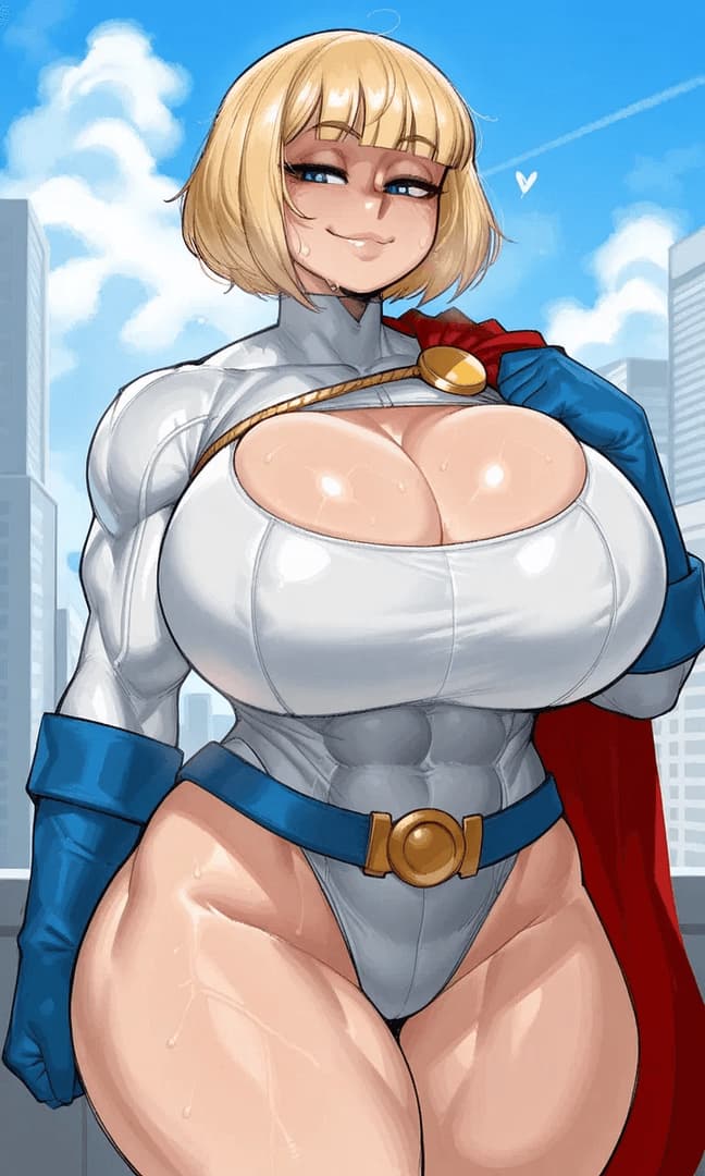 Powergirl - Eine kühne, verführerische kryptonische Heldin mit kürbisgroßen, milchgefüllten Brüsten und einem un