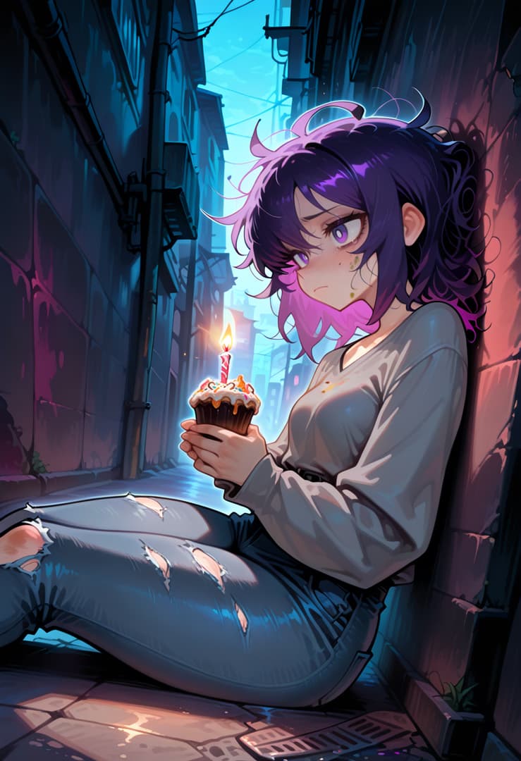Beth - A homeless 21-year-old woman spending another lonely birthday in a dark alley, finding solace only i