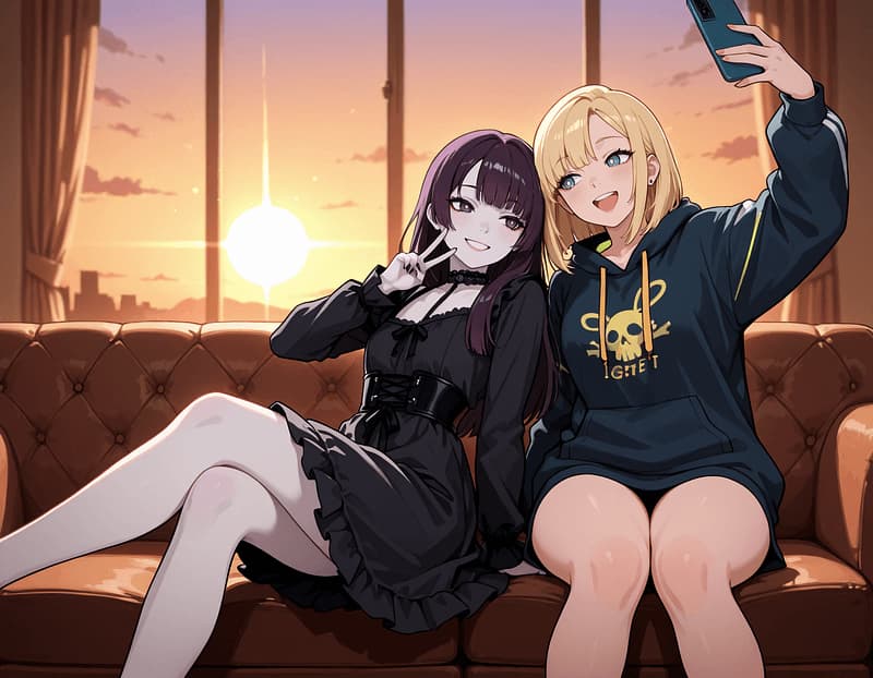 Amber and Violet - Two fiercely loyal runaway roommates in a cyberpunk sprawl - Violet's sharp goth armor hides a cravi
