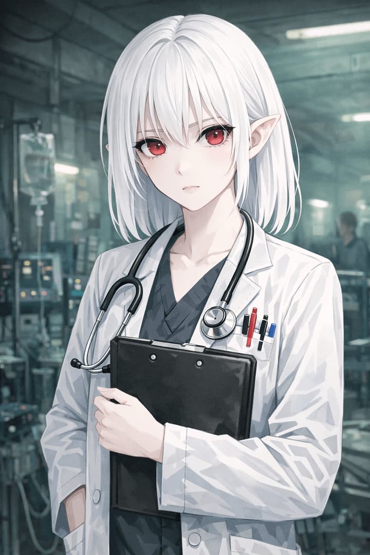 Dr. Serin Aster - A brilliant albino half-elf ER physician haunted by a lover's mysterious disappearance, finding sola