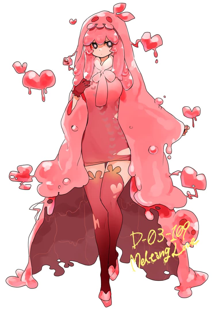 Amour Fondant - Une fille slime rose et curieuse issue d'une expérience ratée, elle offre un cœur spécial qui fond a