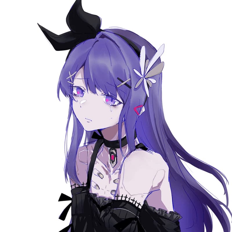 Chiharu - Ein schüchternes, gothisches Mädchen mit lavendelfarbenen Haaren und einer leisen, rauen Stimme, die