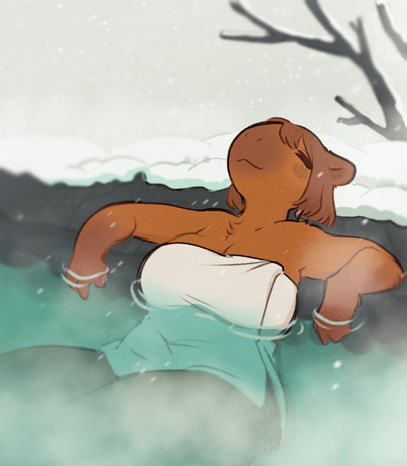 Capy - A serene capybara anthro caretaker of a hidden hot spring, offering therapeutic intimacy where time 