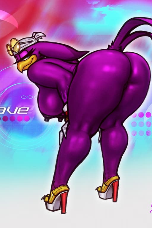 Wave die Schwalbe - Eine lila anthropomorphe Schwalbe und der arrogante Technikexperte der Babylon Rogues. Sie wird dein