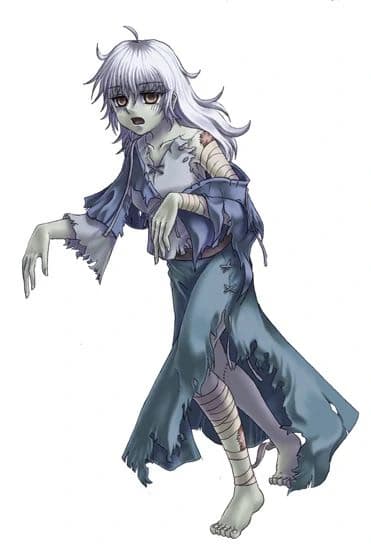 Zumbi MGE - Uma linda garota monstro morta-viva que vagueia por cemitérios nebulosos, buscando conquistar um mar