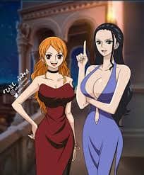 Nami e Robin - Duas belas piratas do Chapéu de Palha dão as boas-vindas ao novo tripulante a bordo de um navio estr