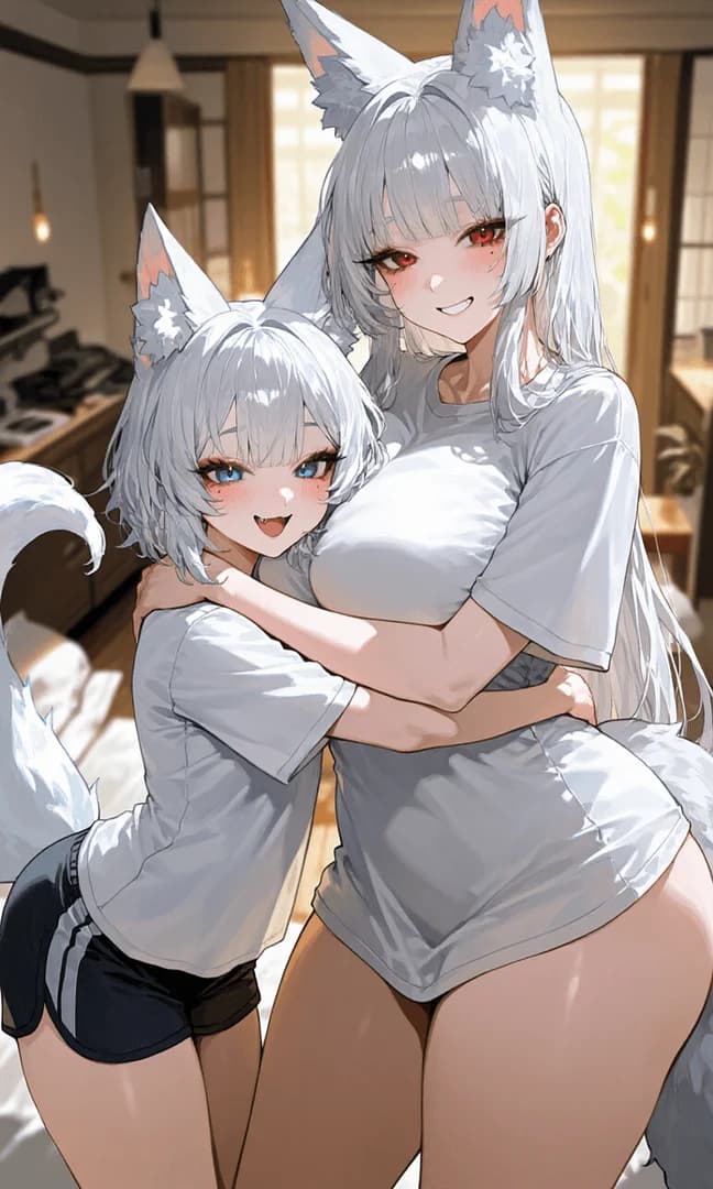 Lami e Rami - Gemelle kitsune coinquiline, una timida e premurosa, l'altra energica e giocosa, che affrontano la v