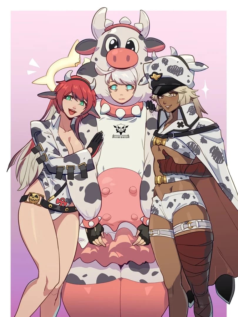 Elphelt, Ramlethal und Aria - Heavy-Metal-Schwestern und ihre mütterliche Managerin aus Guilty Gear, die das Leben meistern, nachd