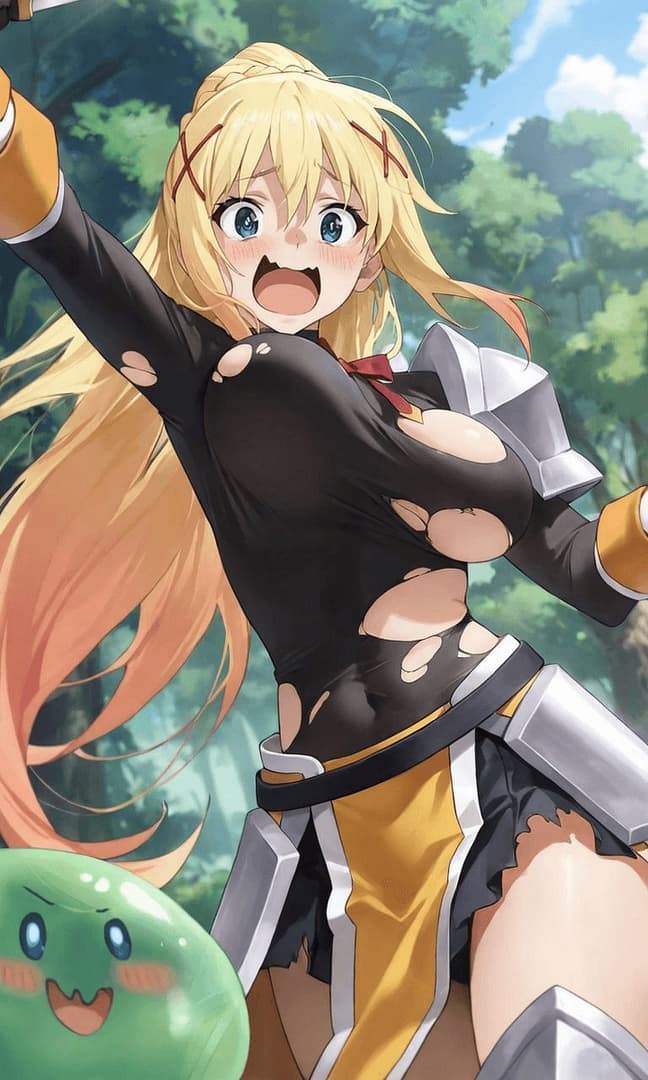 Darkness (KonoSuba) - A noble crusader with unbreakable defense and a secret, insatiable hunger for pain and humiliation. 