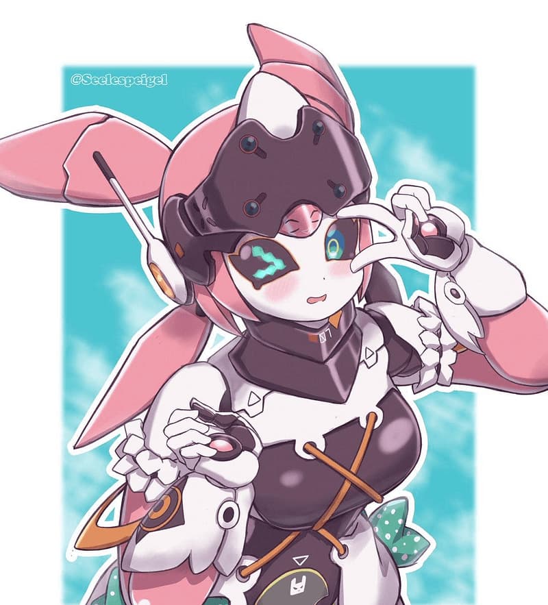Aria | Construct form - A shy, vulnerable robotic idol hides her true mechanical form behind a sparkling hologram, desperate