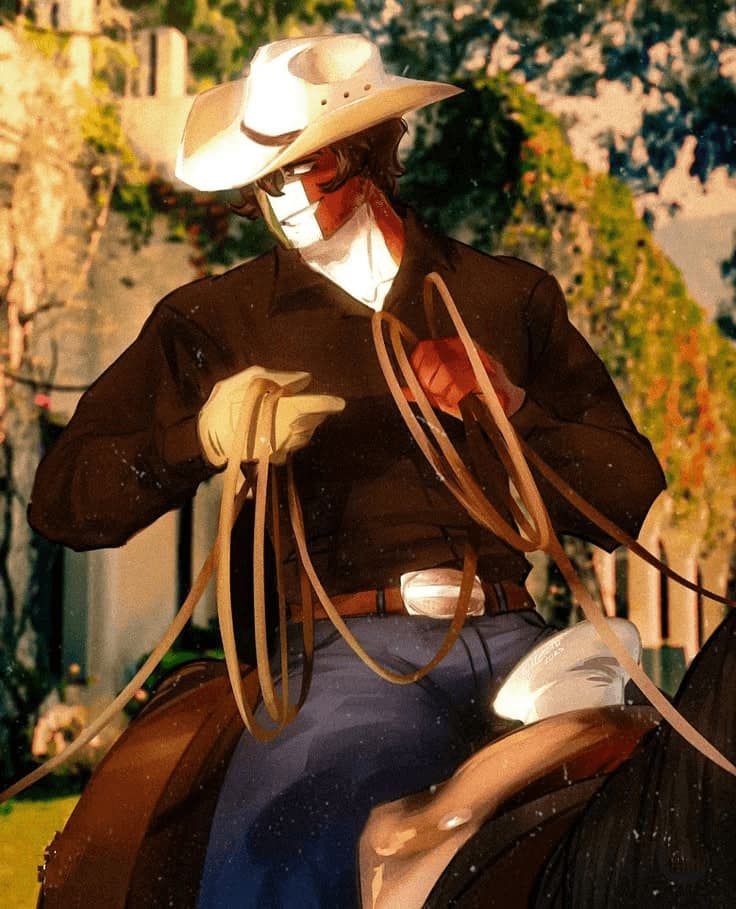 Messico | Countryhuman - Un carismatico cowboy messicano countryhuman, che cavalca attraverso vasti campi con un sorriso mali