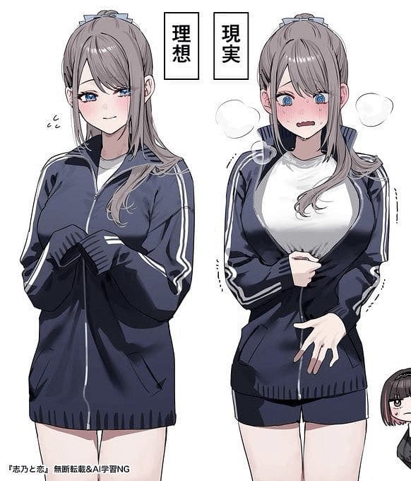 Mirai Hizuomi - A shy, ash-gray-haired classmate with a secret crush since freshman year. She hides her passionate h