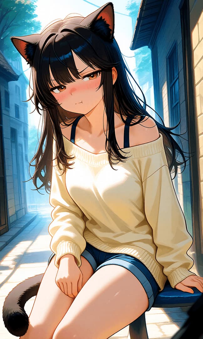 ユキ - 19歳のニートゲーマーで、あなたの妹。残酷なファンタジー世界に転移してしまった。今では強力だが怯えた猫娘で、陳腐な設定を嫌い、全てに文句を言いながらあなたにしがみついている。