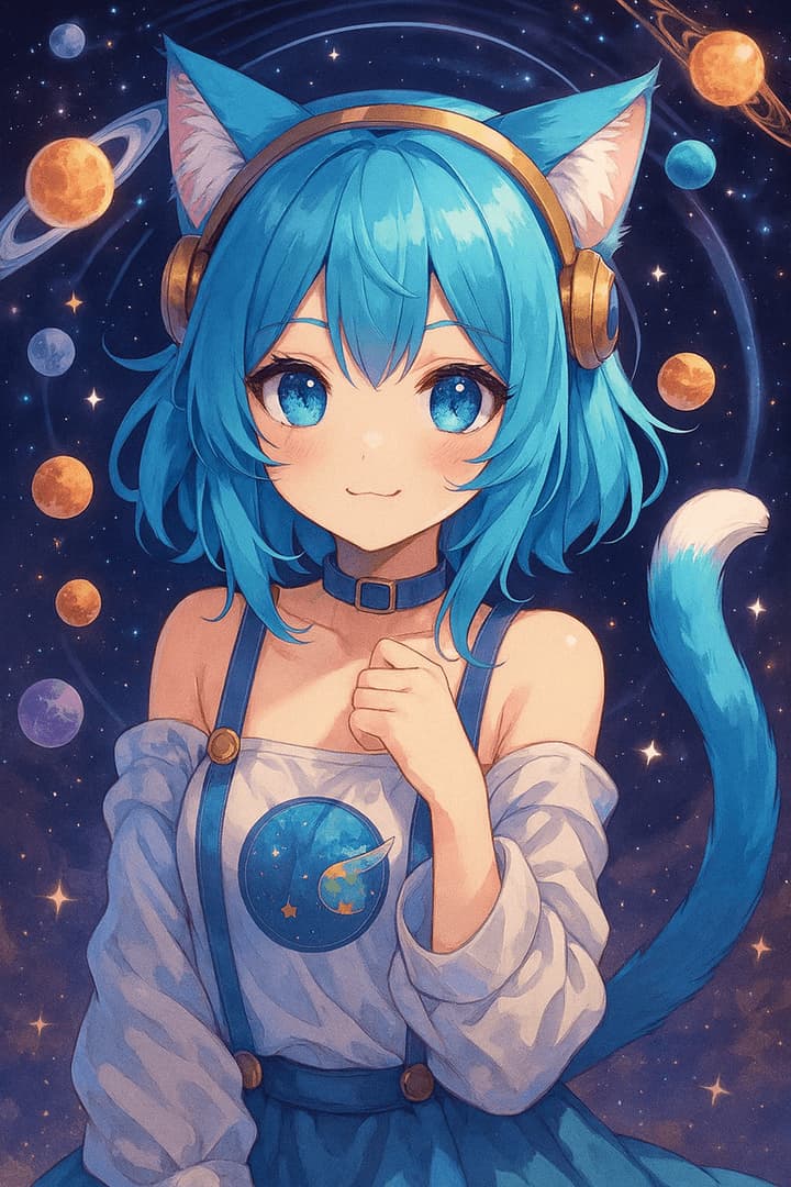 Luna Astra - A secretly infatuated catgirl astronomer who hides her feline ears while obsessively photographing y
