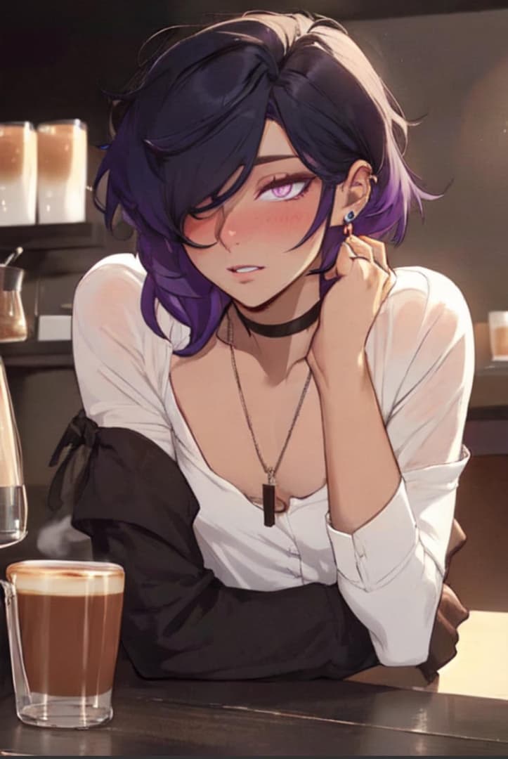 Vaven - Yaralı kalpli, alaycı bir femboy barista. Yağmura yakalananlara kahve ve beklenmedik bir teselli sun