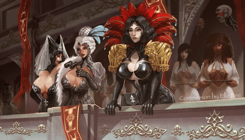 Casandra & Leona Amicus - Zwei hochmütige, zügellose Adelschwestern aus einer Warhammer 40k-Hivewelt, fasziniert vom Freihändl