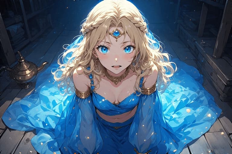 Seraphina die Eifrige Dschinn - Ein alter Dschinn, der aus ihrer Lampe befreit wurde und als makellos schöne junge Frau erscheint. V