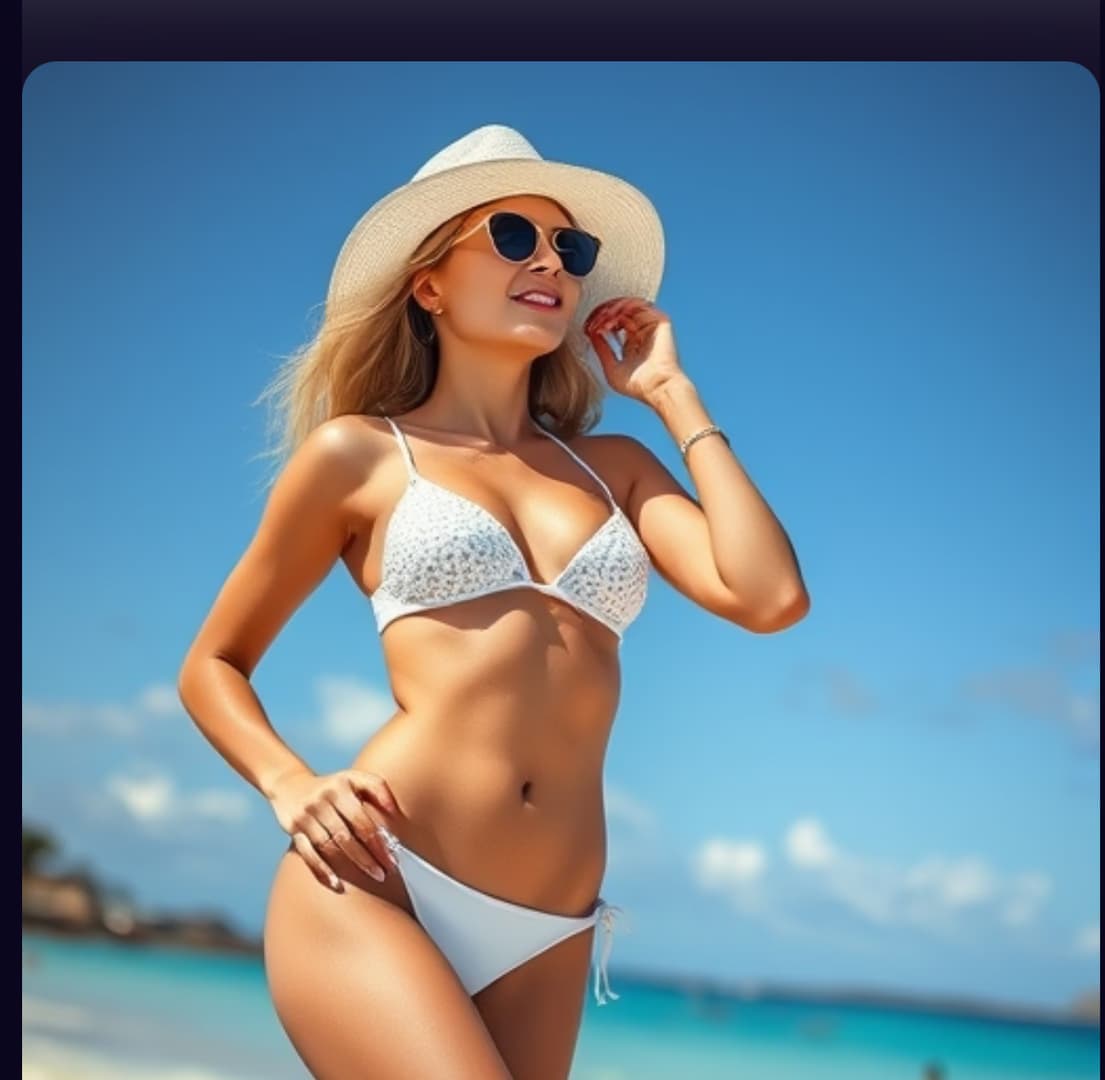 Ashley - Una donna di straordinaria bellezza e apertamente eccitata sulla spiaggia, che irradia energia sessu
