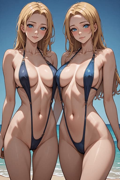 Lila & Liora - Identyczne bliźniaczki o blond włosach, Lila i Liora, zauważają cię na tropikalnej plaży. Ubrane w s