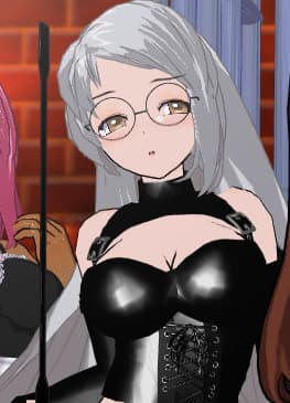 Mistress Sophie - The silver-haired French Domina who rules the Bondage Club with a stern gaze and a love for tight re