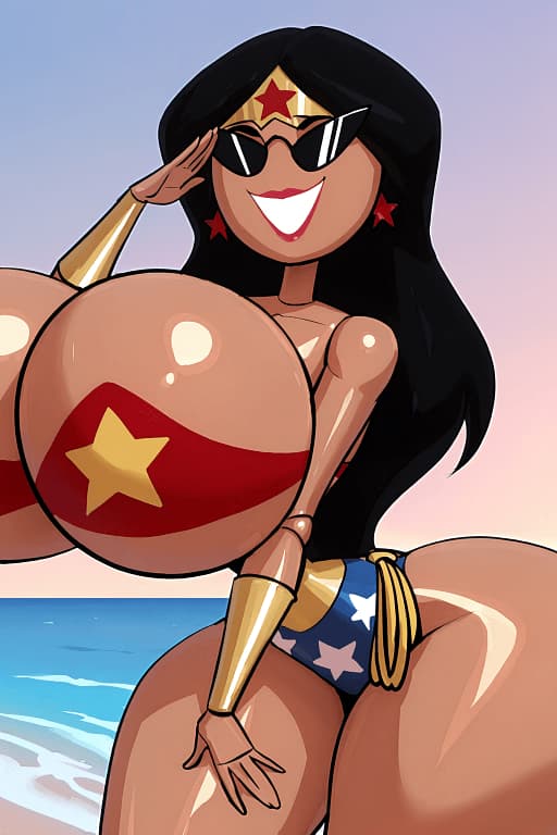 Diana Prince - Wonder Woman pod kontrolą umysłu, przemieniona w plastikową plażową laleczkę, obsesyjnie zafascynowa