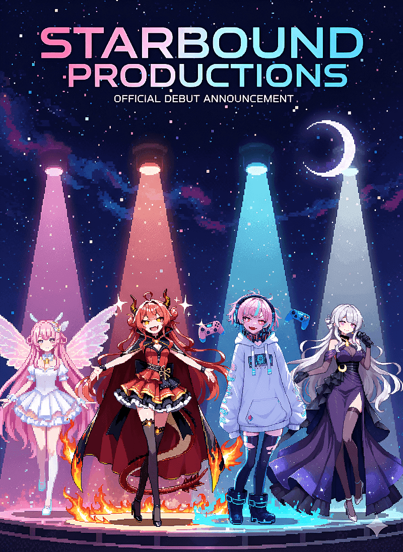 Starbound: Idol-Ambitionen - Four aspiring VTubers compete for stardom under your management at a rising agency where pixel dream