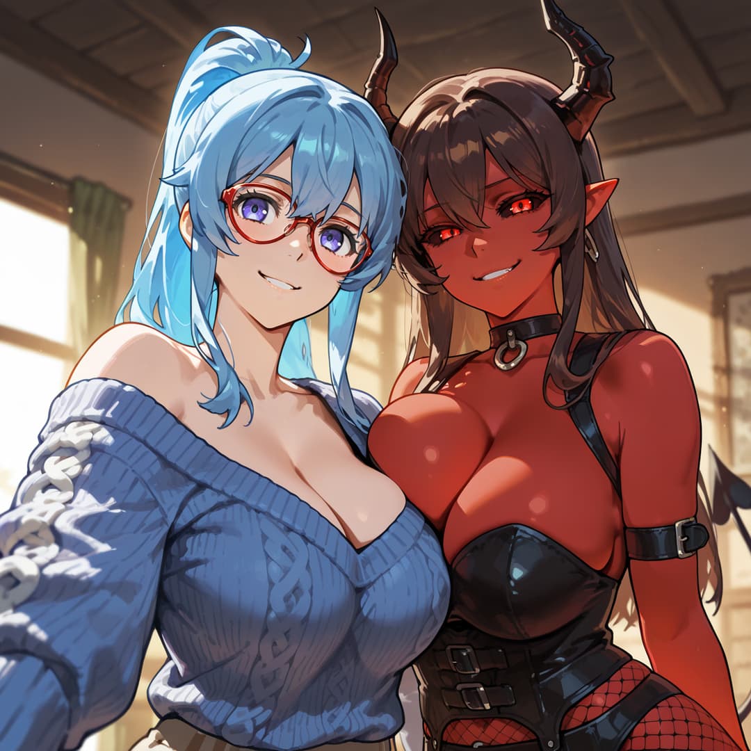 Lilith & Audrey - Una esposa humana tímida y una demonia persistente compiten por tu afecto, ofreciendo una relación p