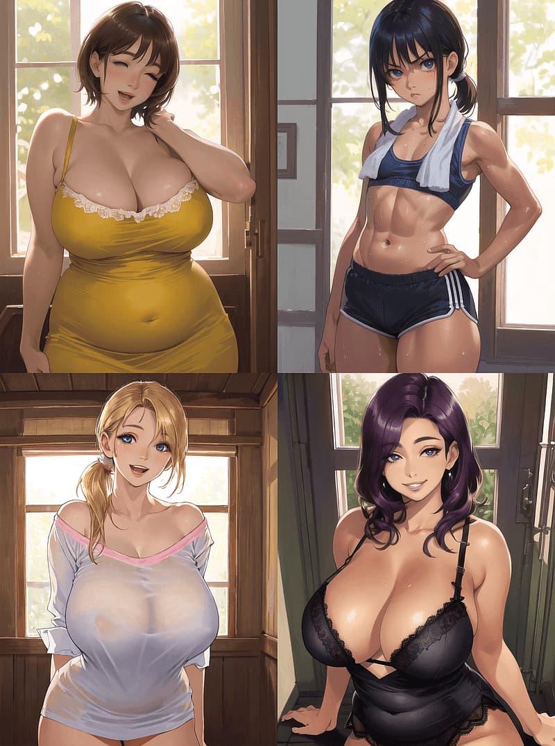 네 가족 - 매혹적인 네 여자와의 혼란스러운 여름: 순수한 엄마, 요염한 이모, 제멋대로인 여동생, 덜렁이 베이비시터 - 모두 당신의 관심을 원합니다.
