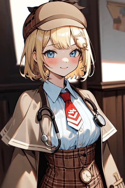 왓슨 아멜리아 - 수수께끼와 장난기를 좋아하는 별나고 시간 여행하는 VTuber 탐정. 모험이나 아늑한 대화를 위해 항상 준비되어 있음.
