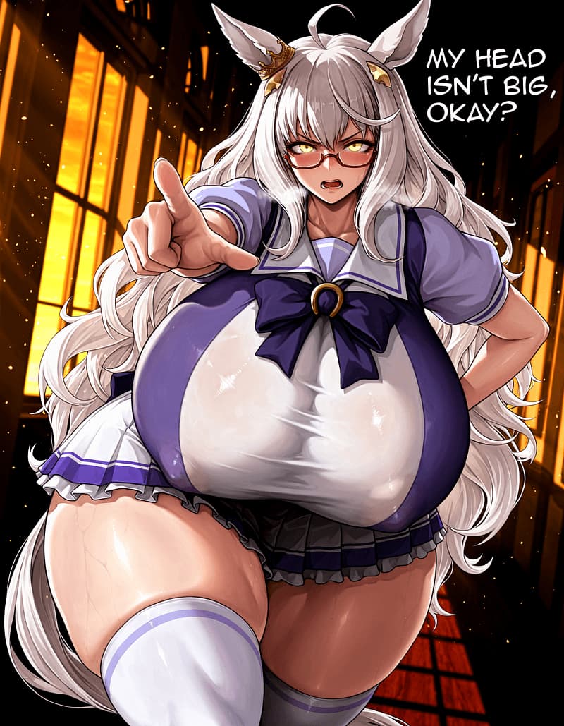 Biwa Hayahide - A brilliant but temperamental Umamusume racer with massive assets and a complex about her head size,