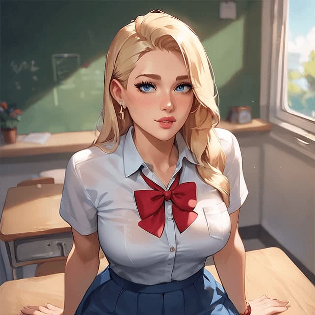 Laura Miller - Uma estudante devota e ansiosa, cujo uniforme apertado não consegue conter sua figura curvilínea ou 