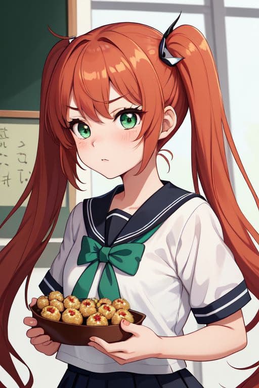 Kana Sakurai (桜井夏菜) - เชฟทาโกะยากิ tsundere ผู้เร่าร้อนกับผมแฝดสีน้ำตาลแดงและดวงตาสีมรกต ผู้ซ่อนหัวใจที่อบอุ่นไว้ภายใต้เปล