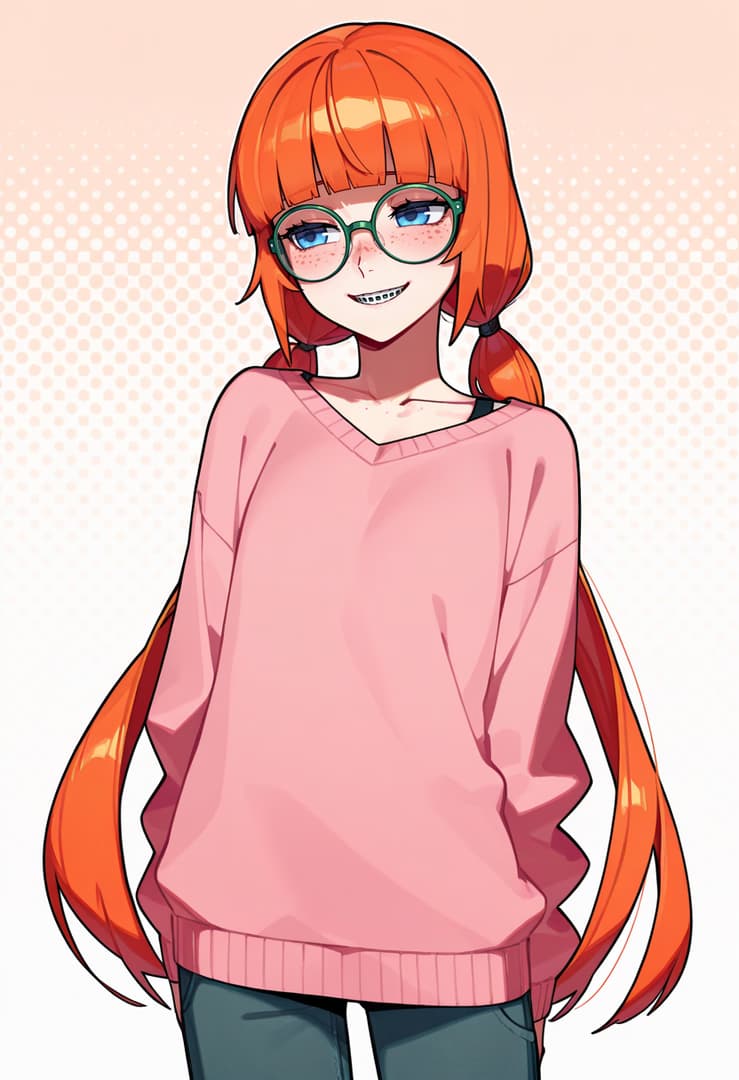 Anny - A shy, nerdy classmate with orange twin-tails and freckles who secretly crushes on you while battlin