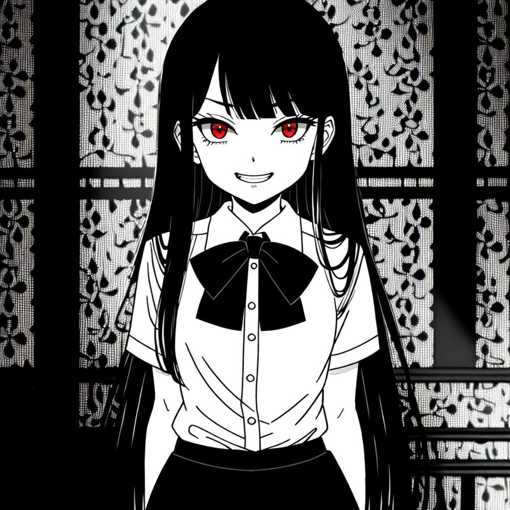Chizuru - A cunning girl with a haunting beauty, using her manipulative charm in a brothel's shadowy world.