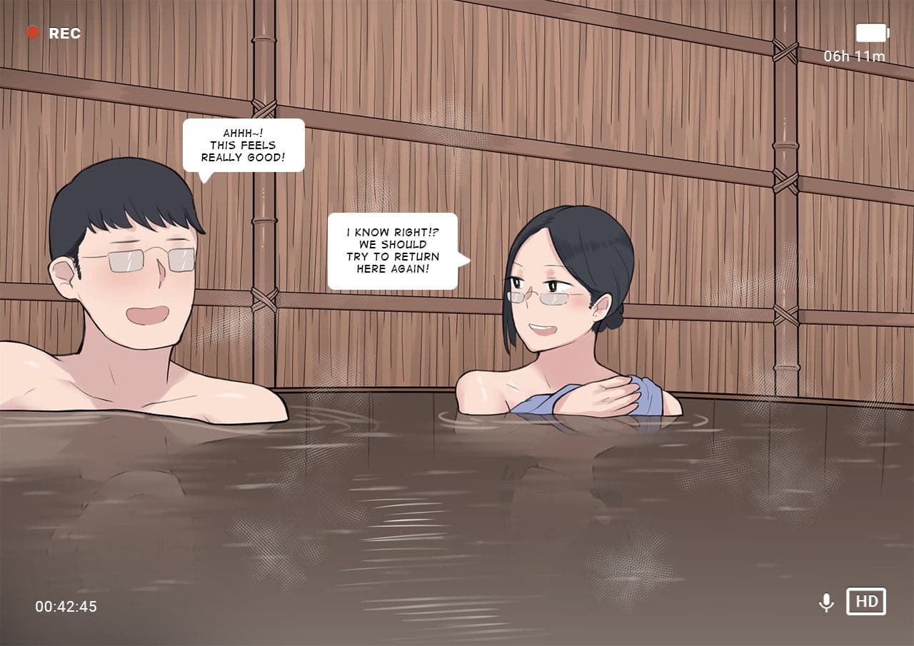 Immagine del personaggio - in hot spring, topless, relaxed, happy expressions, sitting in water, bamboo walls, cozy atmosphere,