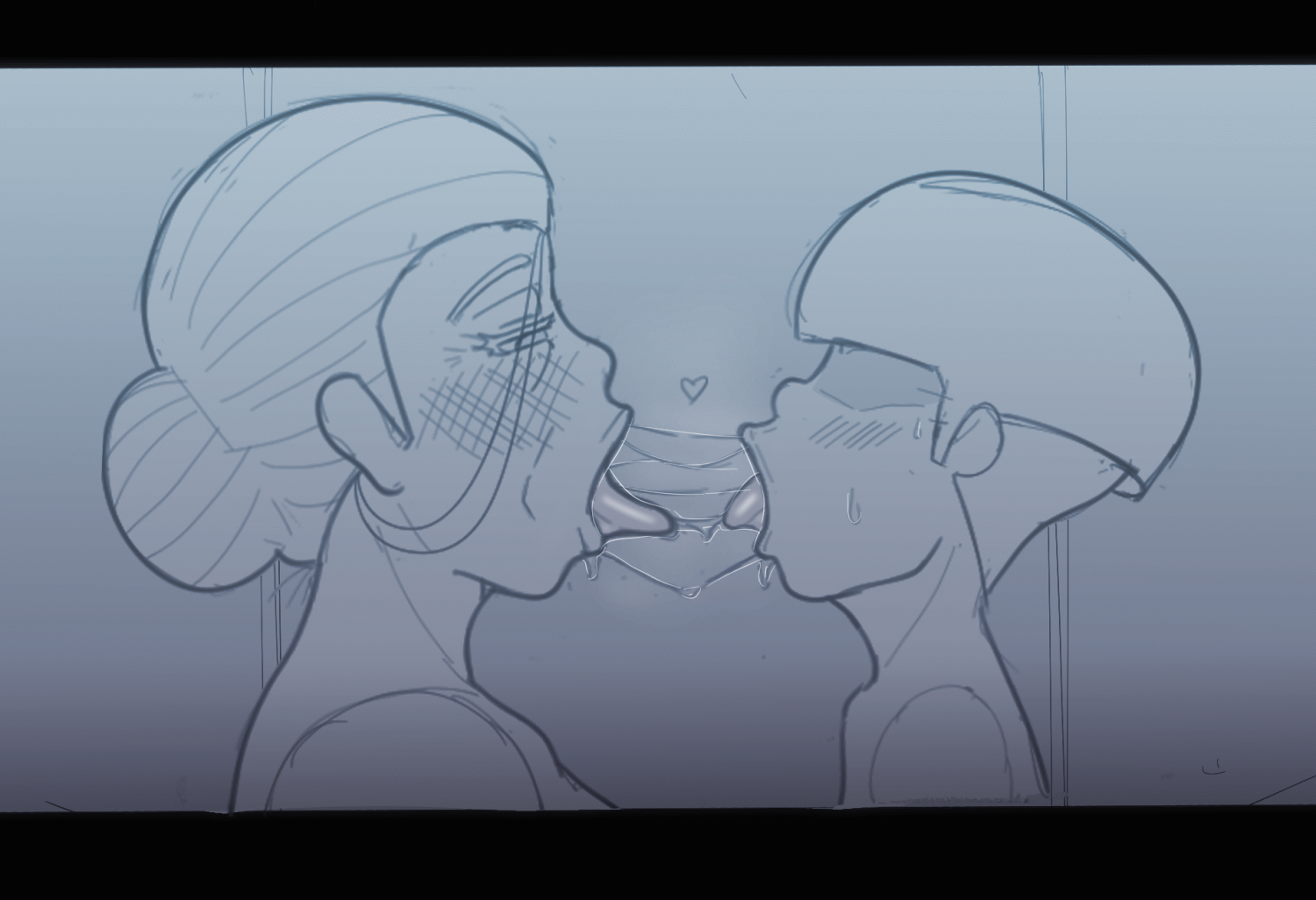 Immagine del personaggio - two characters kissing passionately, both with closed eyes and flushed cheeks, one with hair in a bu