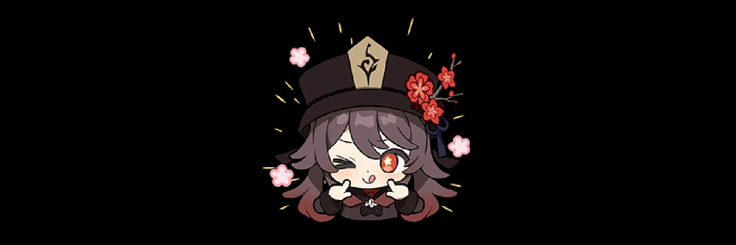 Charakterbild - Chibi character winking with one eye, making a playful gesture with both hands near face, wearing a 