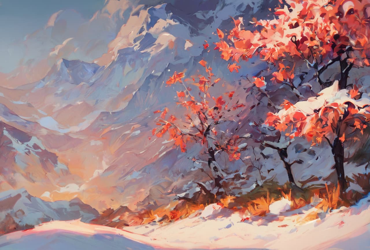 صورة الشخصية - This is a landscape image, not a character image. It depicts a mountainous scene with autumn trees c